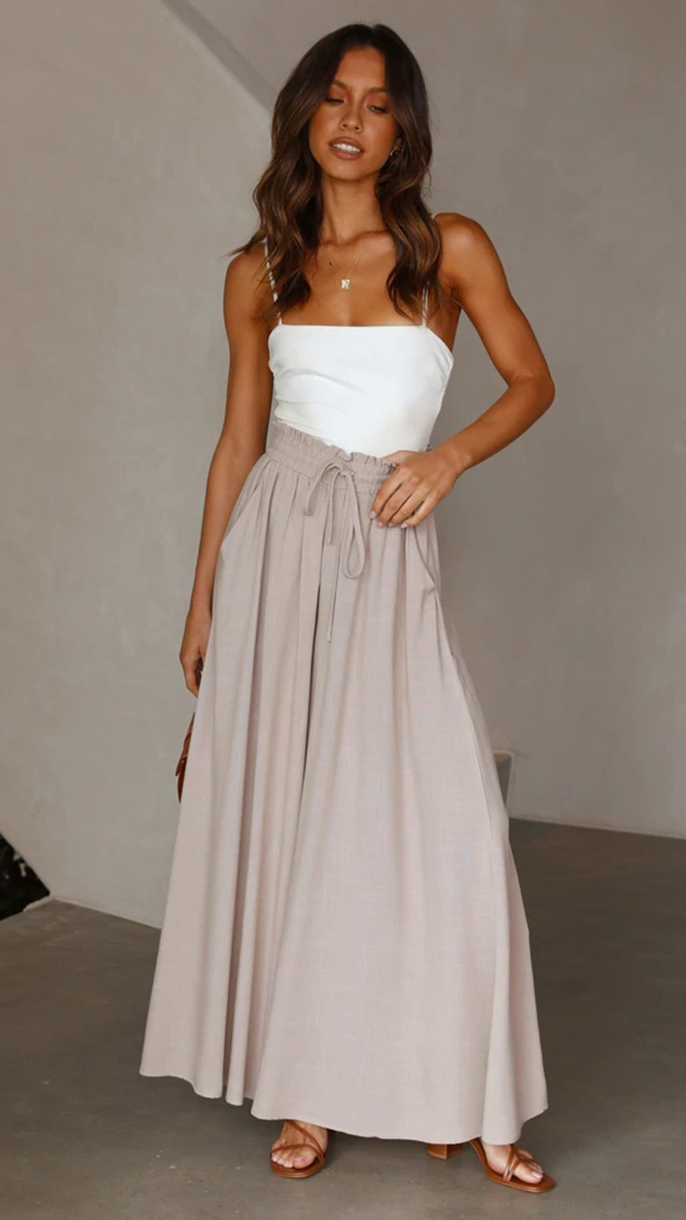 Women's Bohemian Style Maxi Skirt with Drawstring Waist Stalluxe
