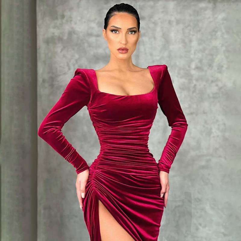 Damen Figurbetontes Wickelkleid mit langem Arm und seitlichem Schlitz Stalluxe