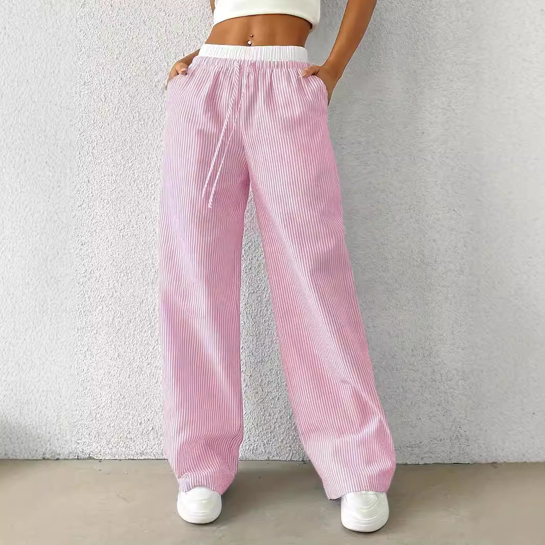 Damen Leichte, gestreifte Freizeithose mit elastischem Bund und Kordelzug Stalluxe
