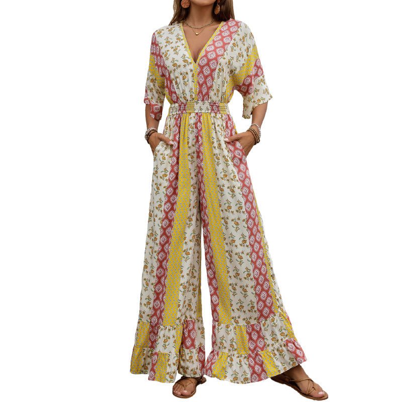 Damen Maxi-Jumpsuit mit floralen Mustern und voluminösen Ärmeln Stalluxe