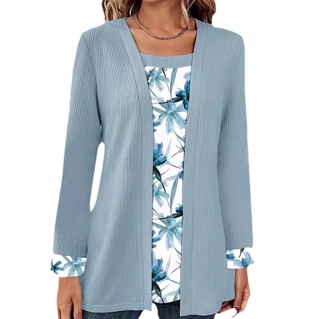 Damen lässiger Cardigan mit floralem Innenfutter und langen Ärmeln Stalluxe