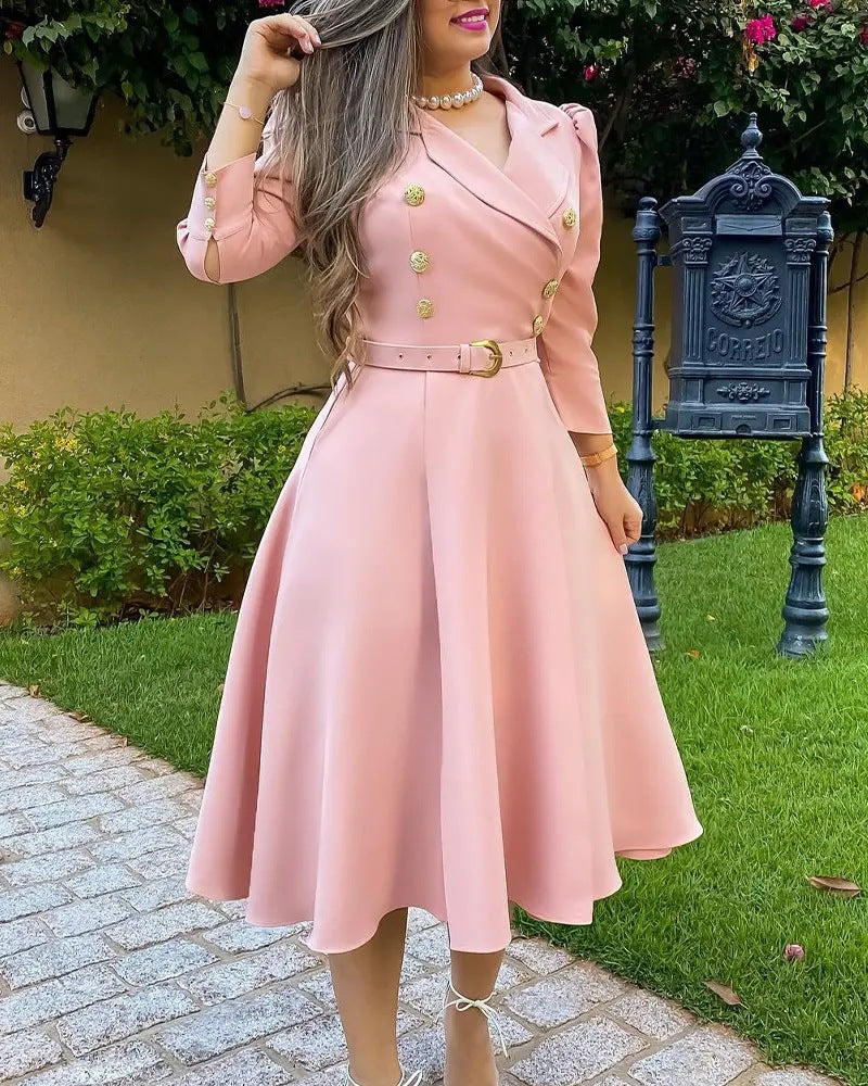 Damen Elegantes und feminines Kleid mit doppelter Knopfleiste und Gürtel Stalluxe