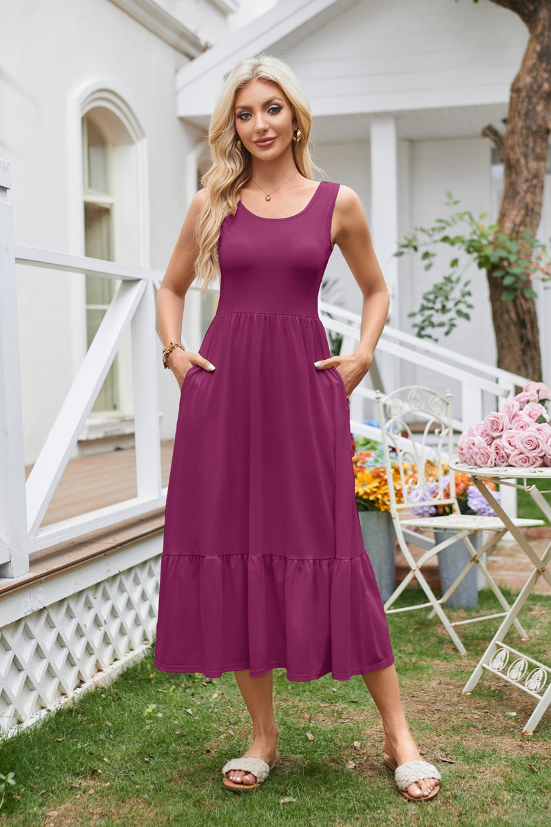 Damen Maxikleid mit praktischen Taschen und fließendem Rock Stalluxe