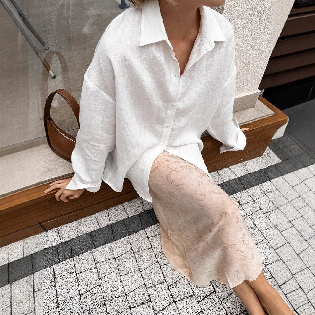 Women's Oversized Linen Button-Up Shirt Stalluxe