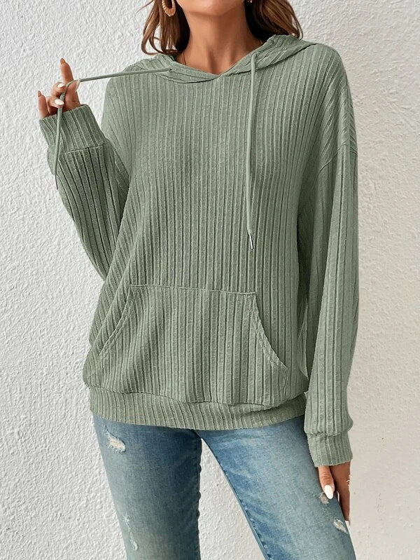 Damen lässiger Kapuzenpullover mit Rippenstruktur und Kängurutasche Stalluxe