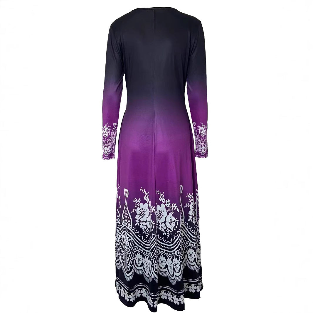 Damen Maxi-Kleid mit farbenfrohem Ombre-Design und floralen Verzierungen Stalluxe
