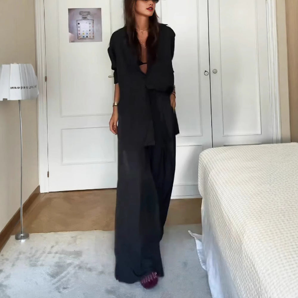 Damen Leinenweite Hose mit tailliertem Oberteil und KNopfdetails Stalluxe