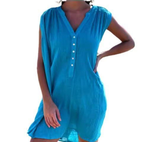 Damen lässiges Strandkleid mit Knopfdetails Stalluxe
