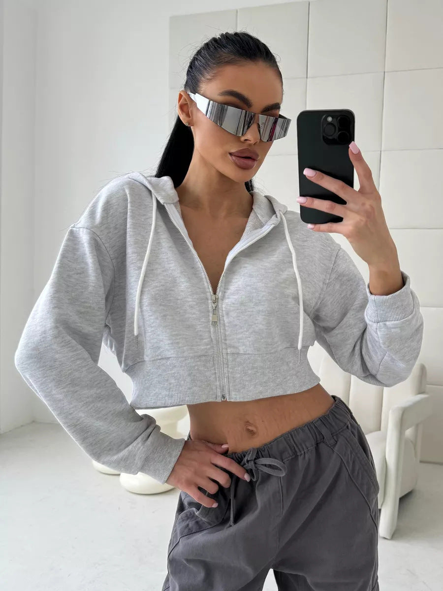 Damen cropped Kapuzenpullover mit bequemen elastischen Bündchen und praktischen Taschen Stalluxe