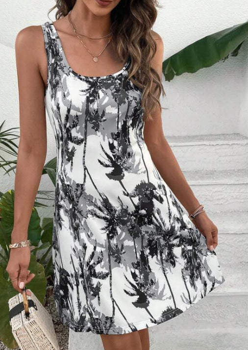 Damen Sommerliches Freizeitkleid mit modernem Palmenmuster Stalluxe