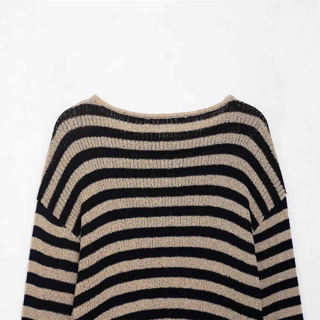 Damen lässiger Strickpullover mit breiten Streifen und weichem Material Stalluxe