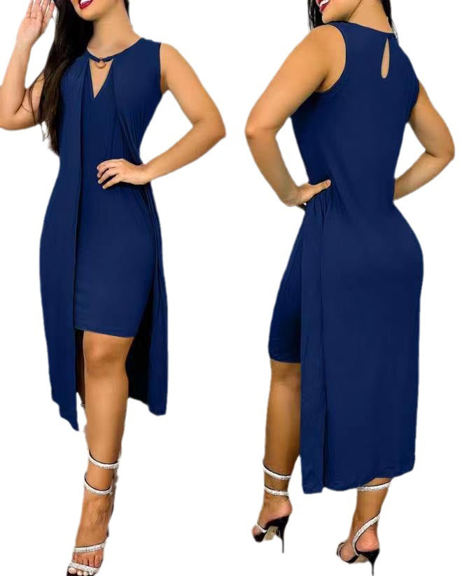 Damen ärmelloses Maxikleid mit tiefem V-Ausschnitt und seitlichem Schlitz Stalluxe
