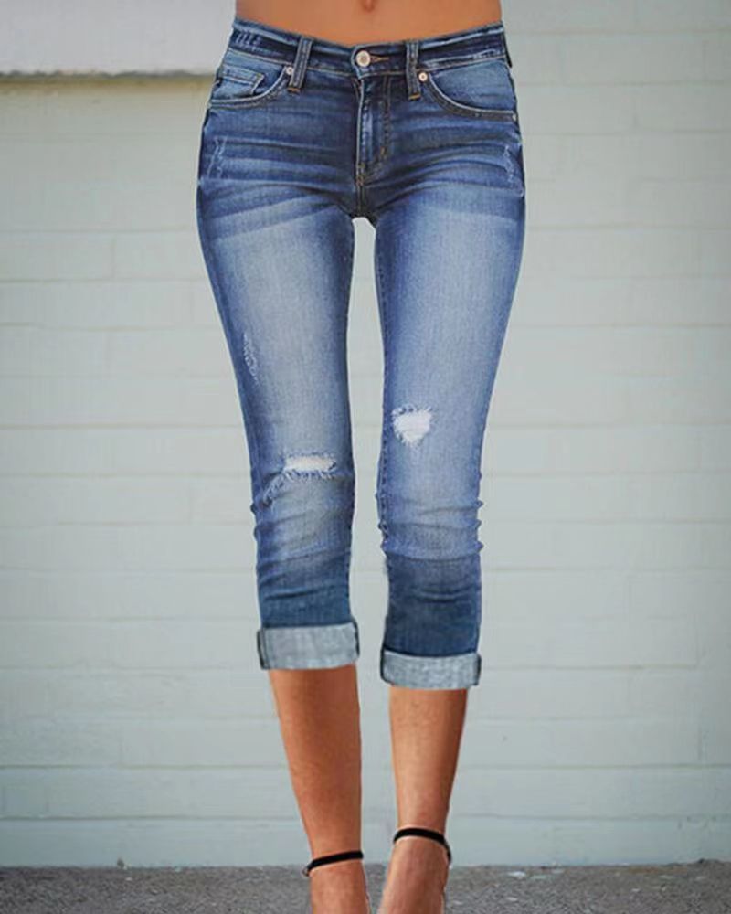 Damen 3/4 Jeans mit lässigem Schnitt und ausgefransten Säumen Stalluxe