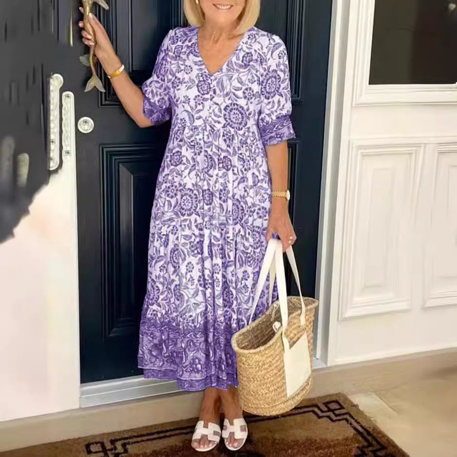Damen Sommerkleid mit floralem Druck und halbärmeligem Design Stalluxe