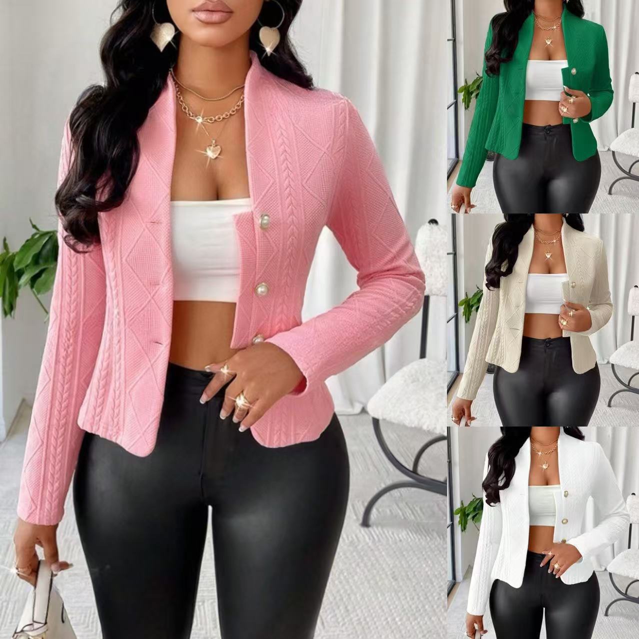 Damen Mode Blazer mit strukturiertem Design und glänzenden Knöpfen Stalluxe
