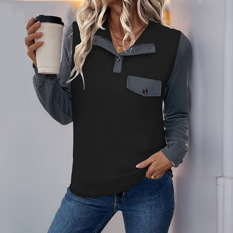 Damen modischer Langarm-Pullover mit praktischer Brusttasche und Knopfleiste Stalluxe