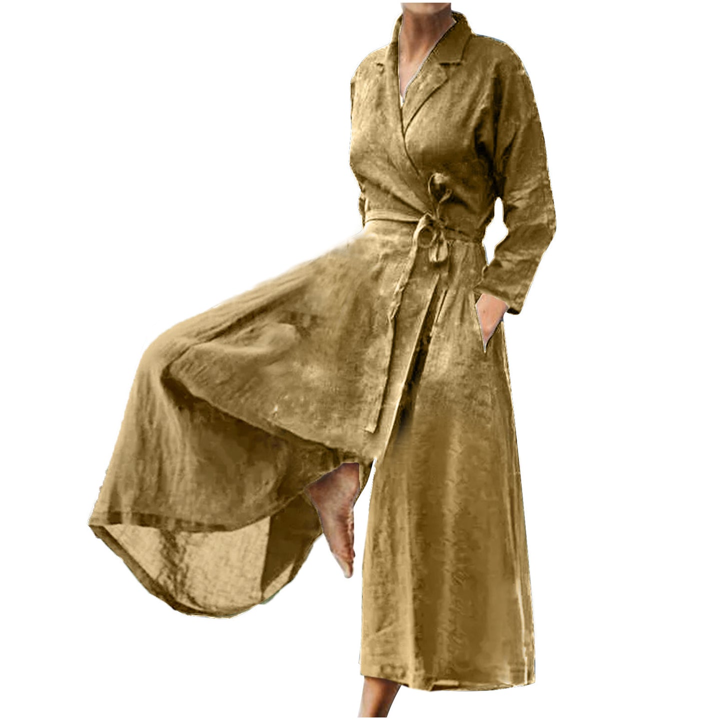 Damen Leichtes Wickelkleid mit elegantem Schnitt und praktischen Taschen Stalluxe