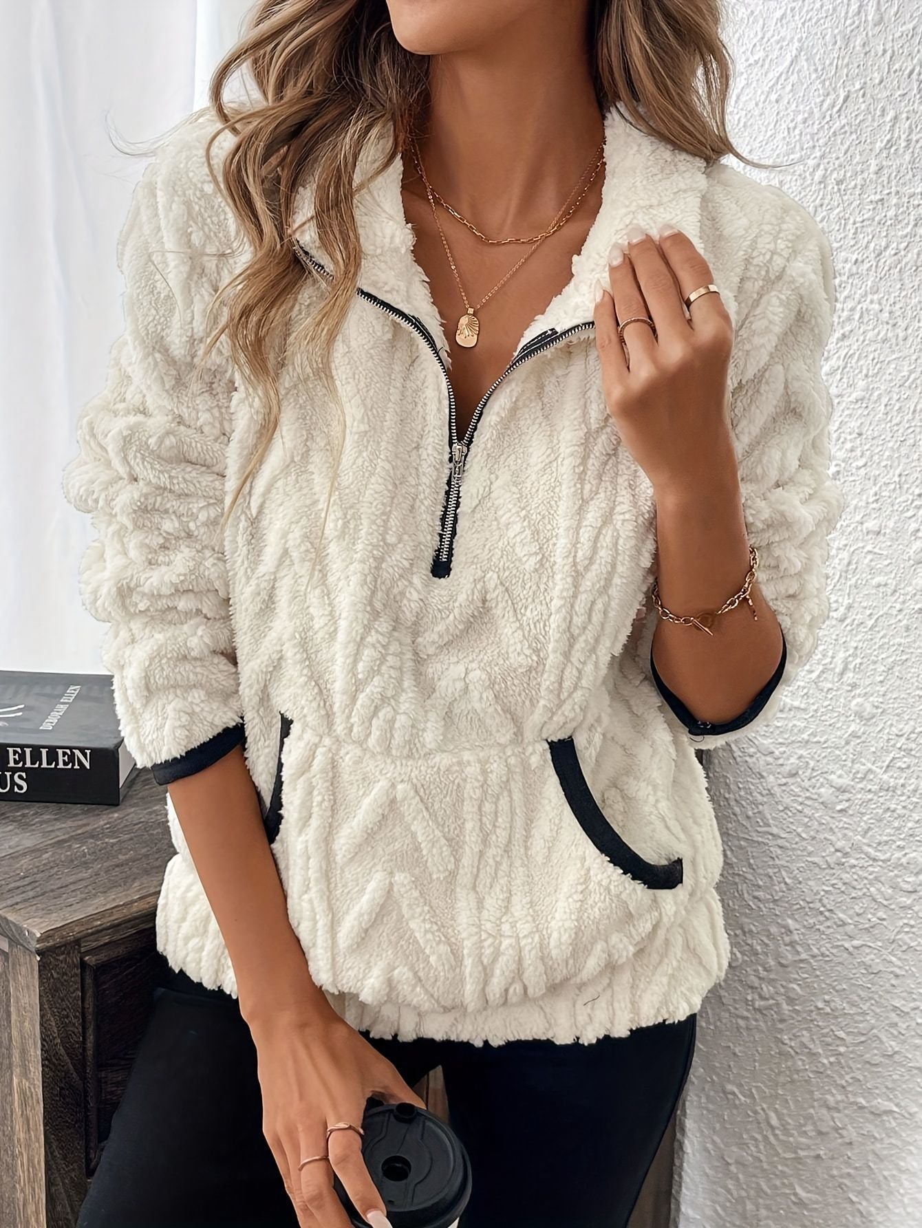 Damen Fleece-Pullover mit halbem Reißverschluss und praktischen Taschen Stalluxe