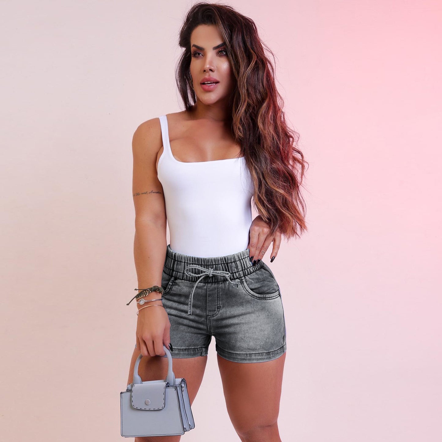 Damen Jeansshorts mit elastischem Bund und Kordelzug Stalluxe