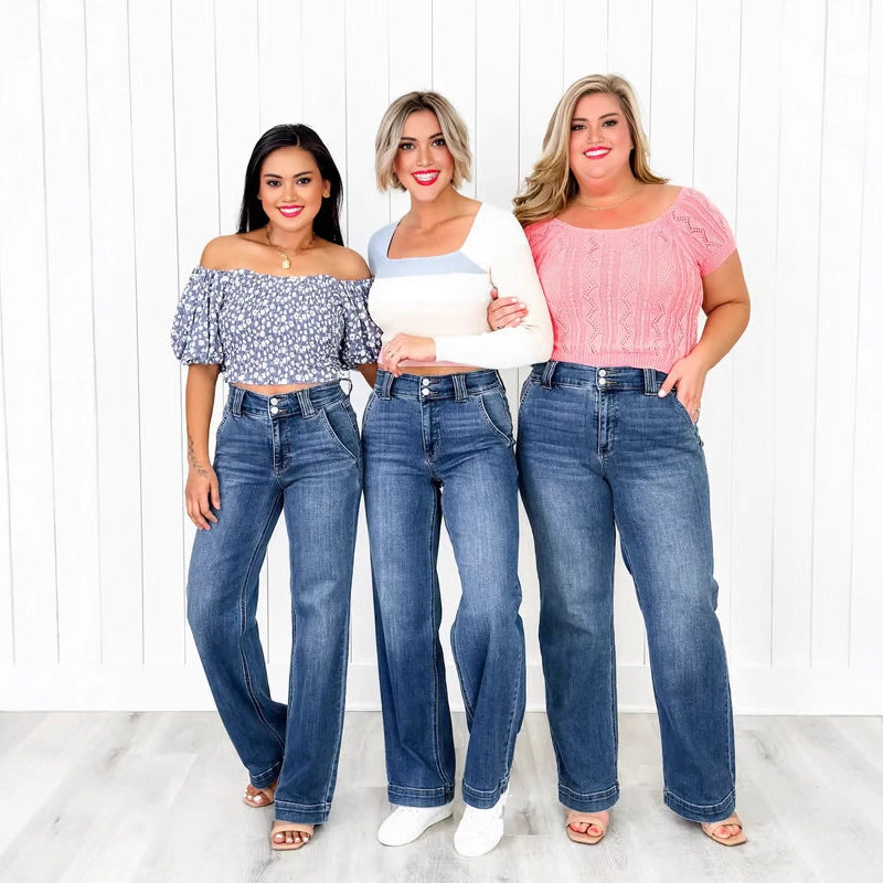 Damen Hochtaillierte Jeans im lässigen Vintage-Stil Stalluxe