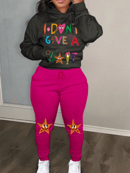 Damen Hoodie- und Jogginghose Set mit kreativem Grafikdruck und auffälligem Motiv Stalluxe