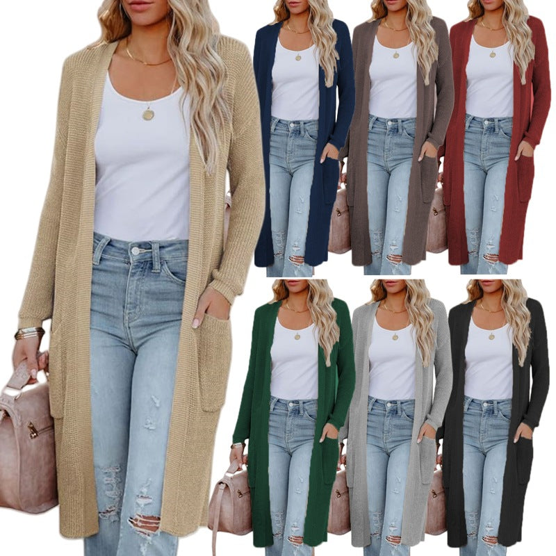 Damen Langer Strickcardigan mit elegantem offenes Design und praktischen Taschen Stalluxe