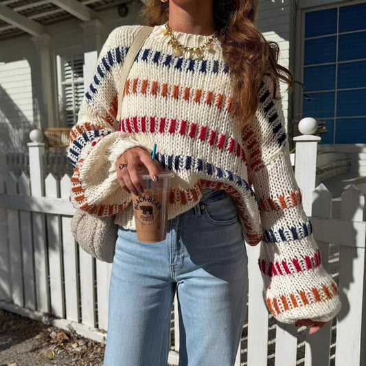 Damen Grobstrickpullover mit bunten Streifen und Oversized-Schnitt Stalluxe