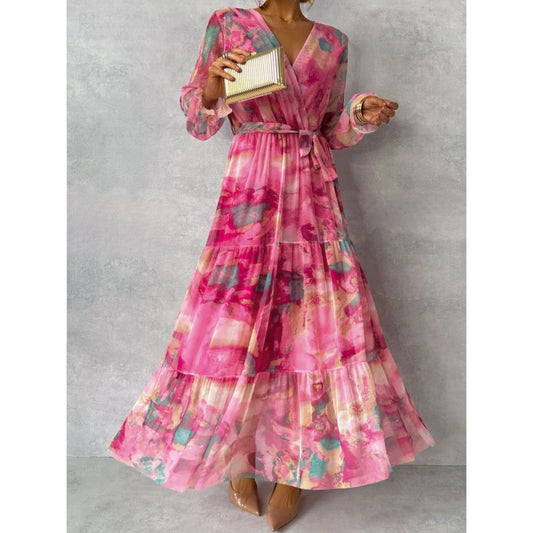 Damen Maxikleid mit floralem Design und legerem V-Ausschnitt Stalluxe