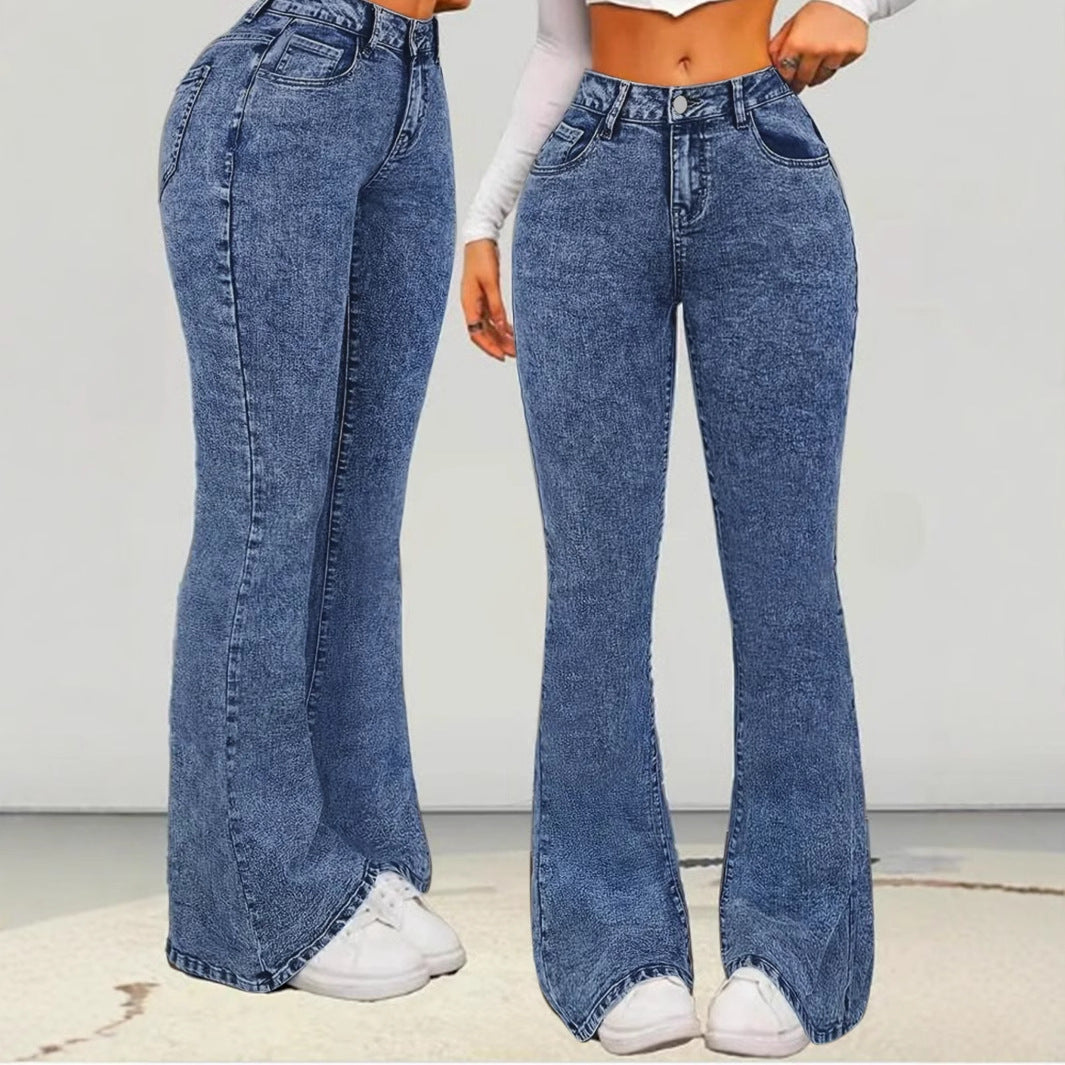 Damen Flared Jeans mit hohem Bund und seitlichen Schlitzen Stalluxe