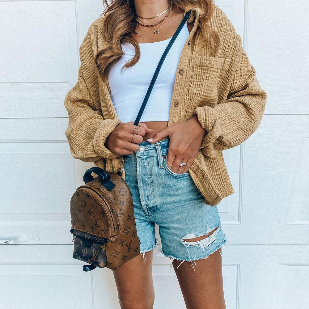 Damen Oversized Hemdjacke aus weichem Waffelstoff Stalluxe