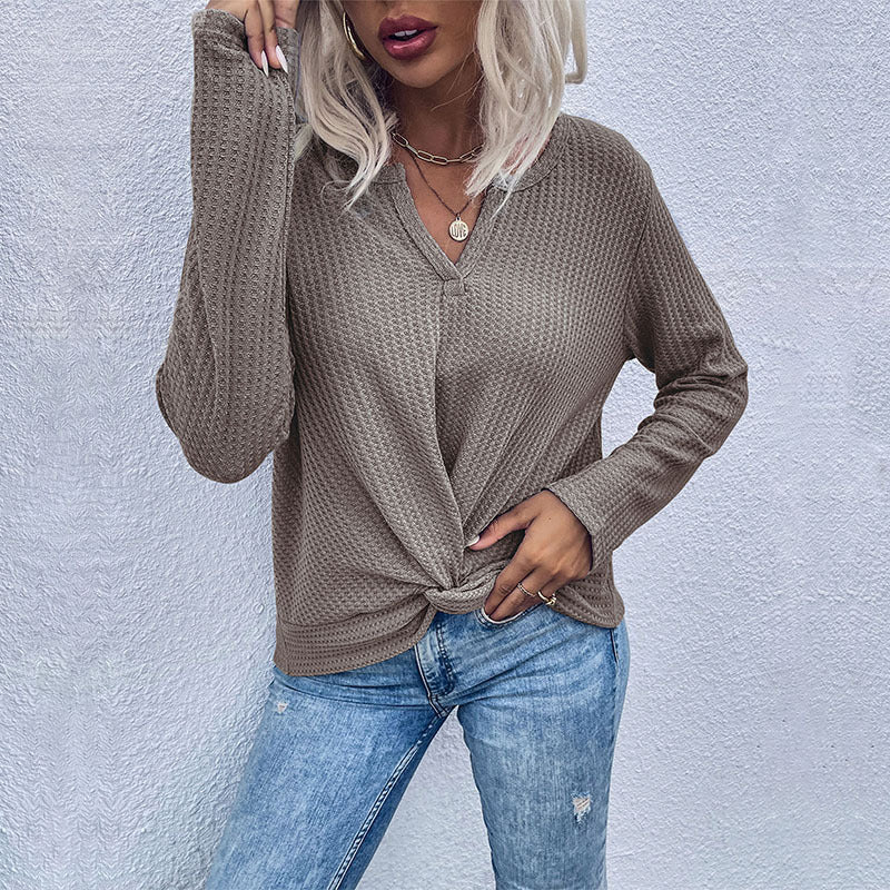 Damen lässiger V-Ausschnitt Pullover mit Knopfdetails und Knotendesign Stalluxe