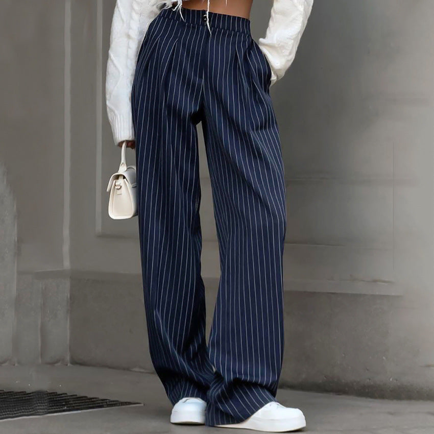 Damen Weitgeschnittene Streifenhose mit elastischem Bund Stalluxe