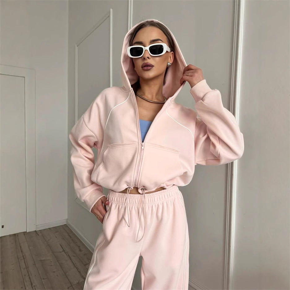 Damen sportliches Freizeitjacken- und Hosen-Set mit trendy Schnitt und elastischem Bund Stalluxe