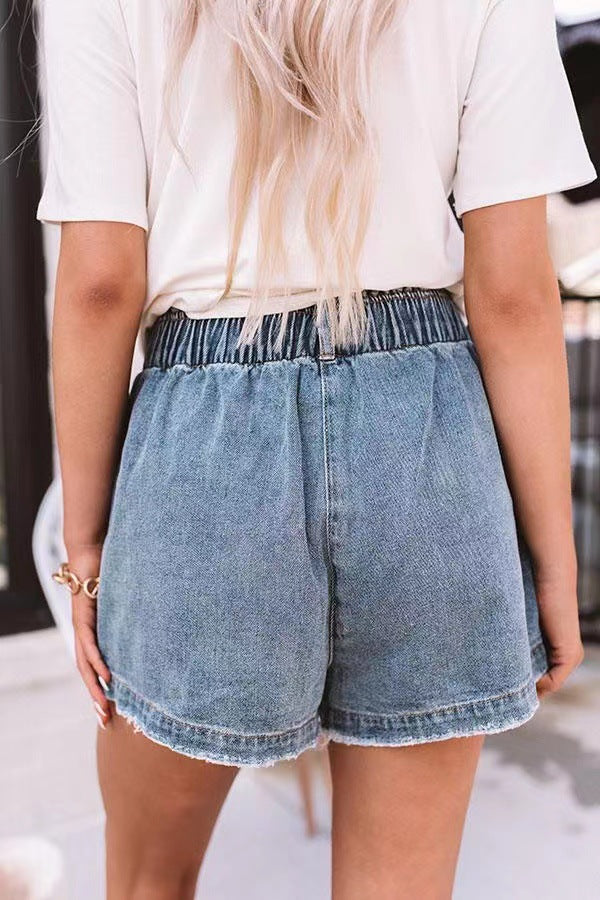 Damen Design-Denim-Shorts mit elastischem Bund und praktischen Taschen Stalluxe