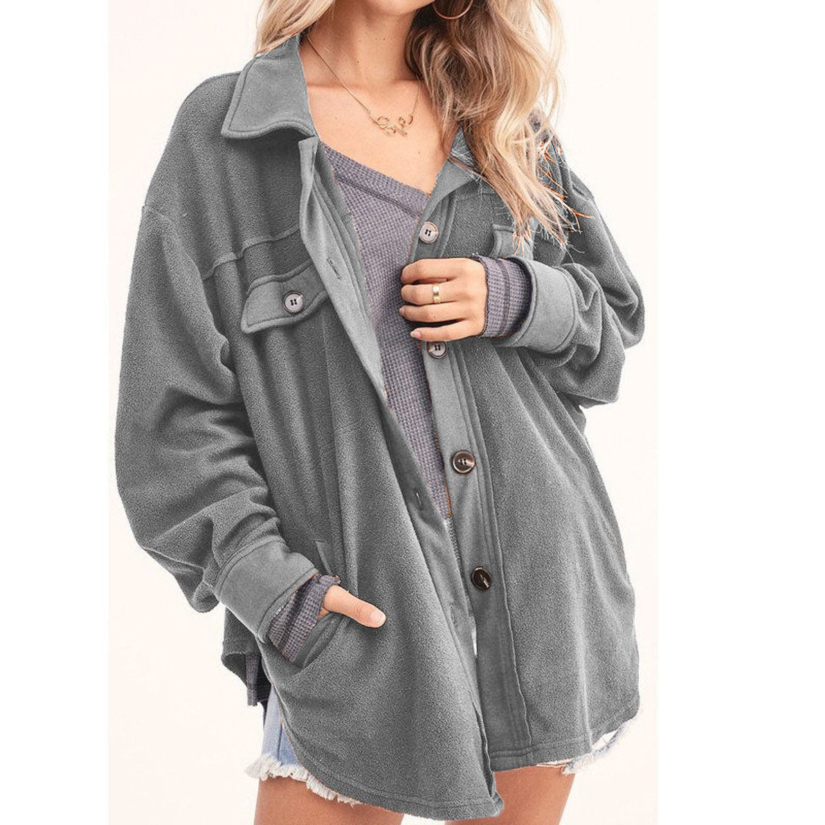 Damen lässige Overshirtjacke aus weichem Fleece Stalluxe