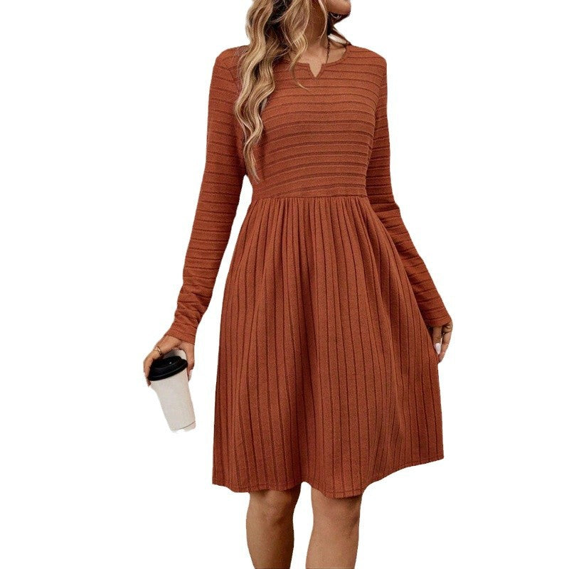 Damen Strickkleid mit V-Ausschnitt und langen Ärmeln Stalluxe
