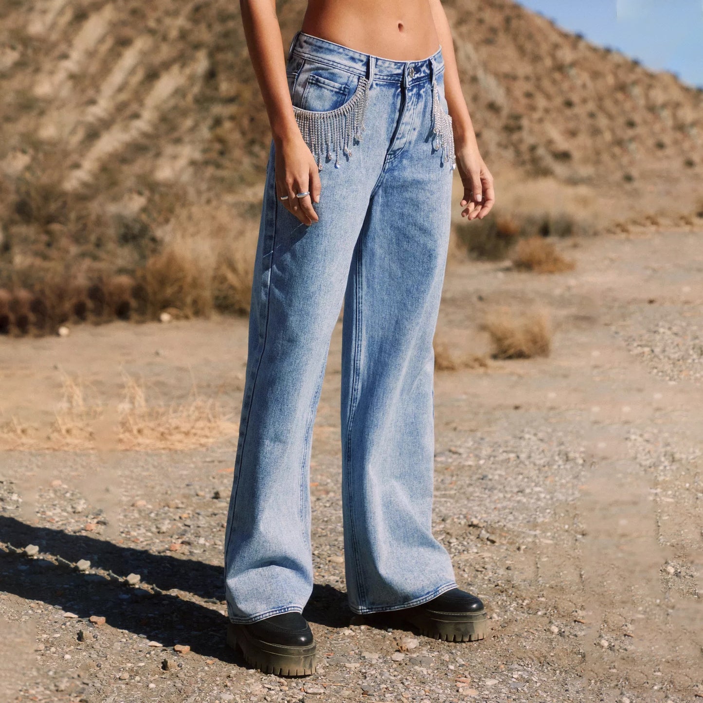 Damen Weitgeschnittene Jeans mit hohem Bund und sanften Ausbleichungen Stalluxe
