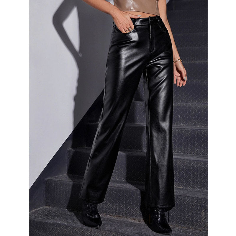 Damen Modische High-Waist Lederhose Stalluxe
