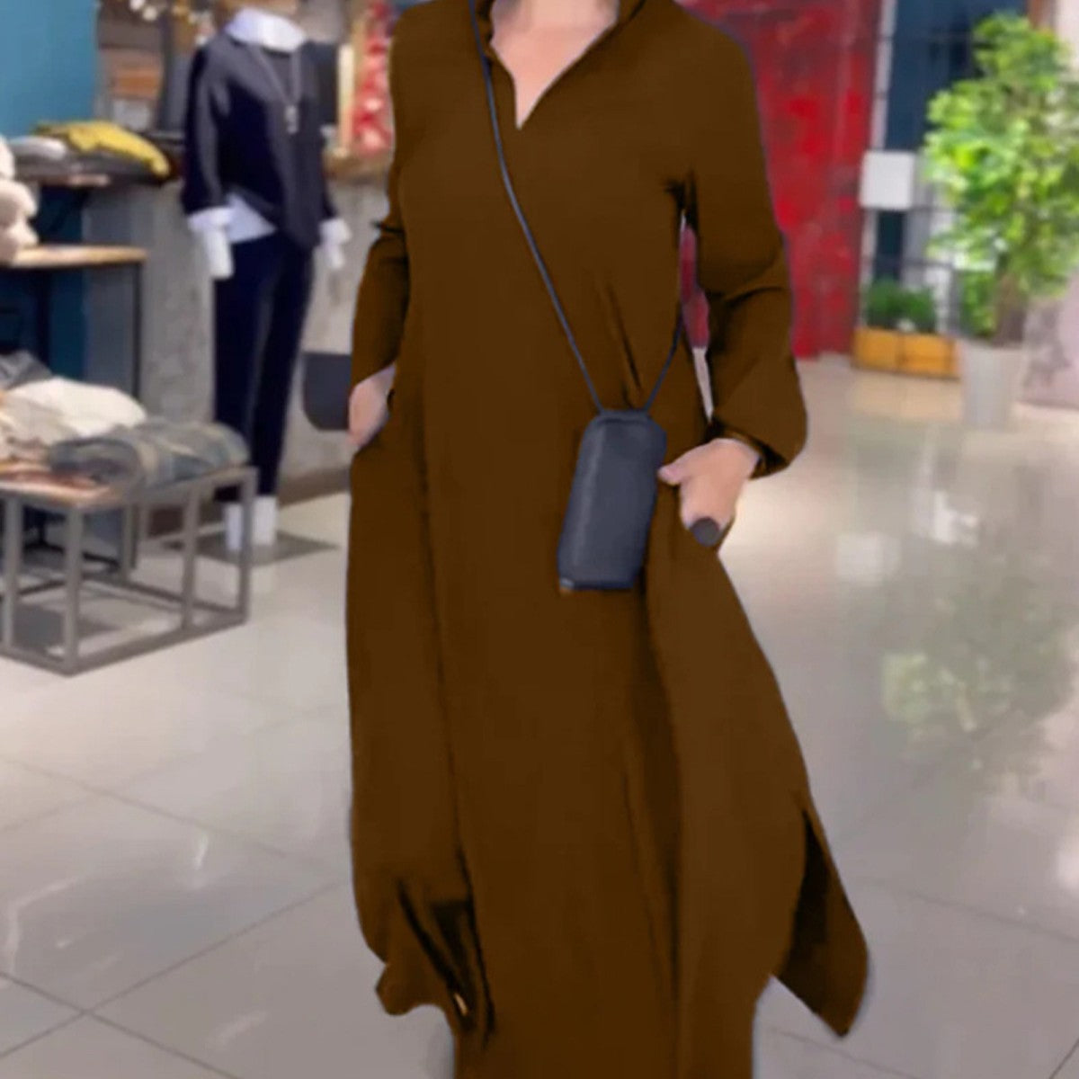 Damen Hemdblusenkleid mit praktischen Taschen und langen Ärmeln Stalluxe