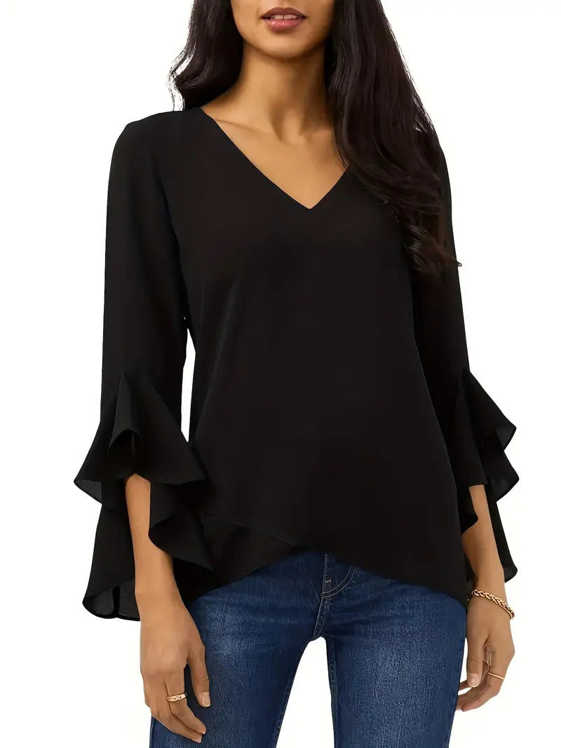 Damen Elegante Bluse mit Rüschendetails und tiefem V-Ausschnitt Stalluxe