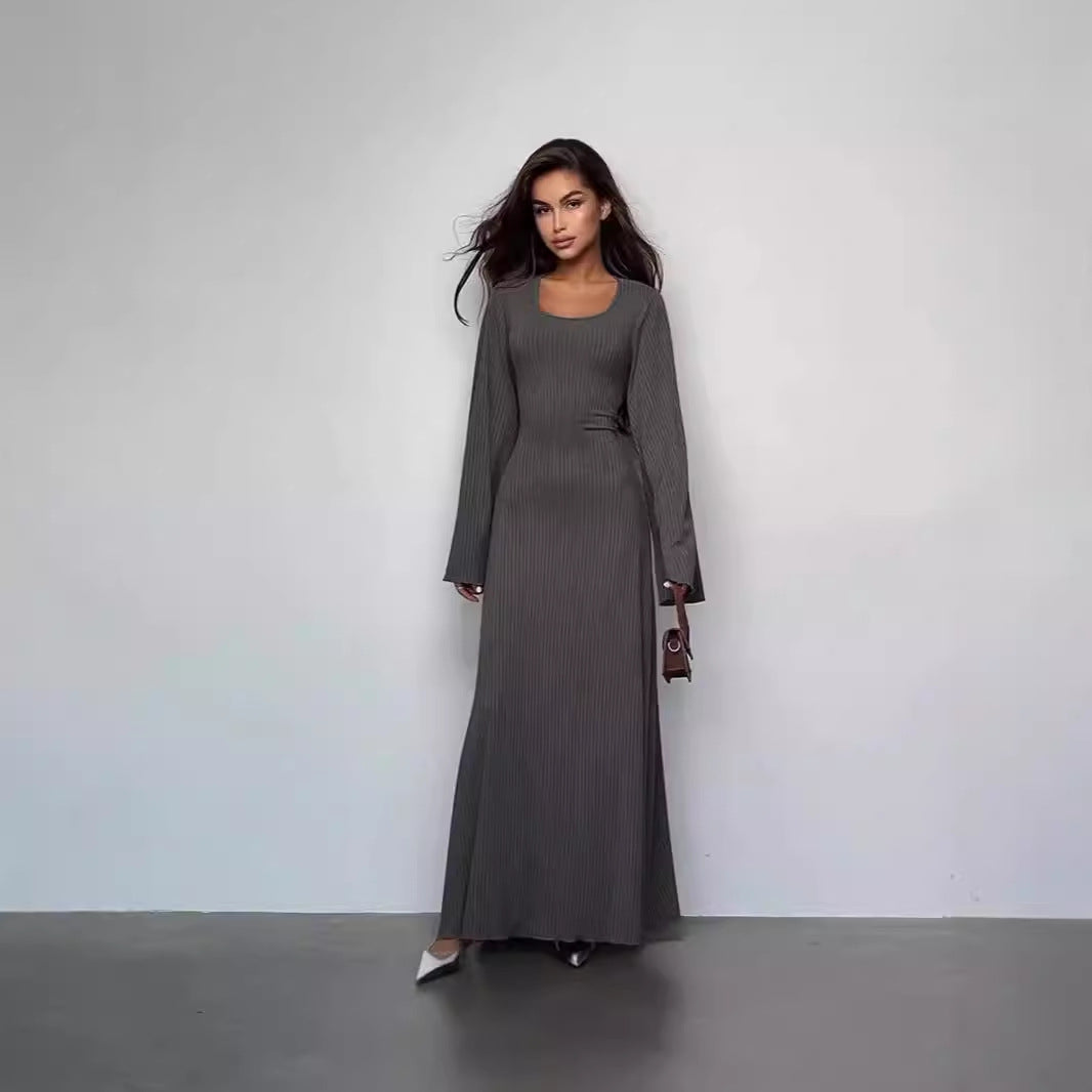 Damen Maxikleid mit langem, weitem Ärmel und elegantem Quadrat-Ausschnitt Stalluxe