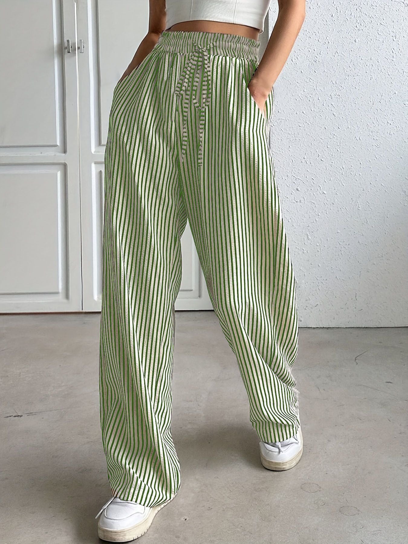 Damen Weite Streifenhose mit elastischem Bund und praktischen Taschen Stalluxe