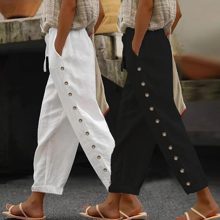 Damen Modische Palazzo-Hose mit Knopfdetails und elastischem Bund Stalluxe