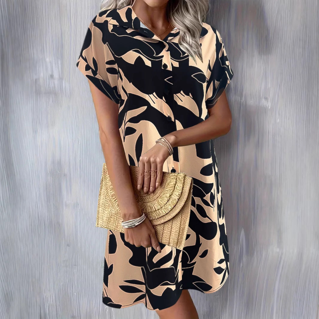 Damen Kurzarm Knopfverschluss Shift Kleid Stalluxe