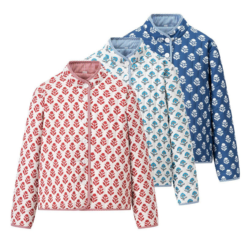 Damen Steppjacke mit floralen Mustern und elegantem Kragen Stalluxe