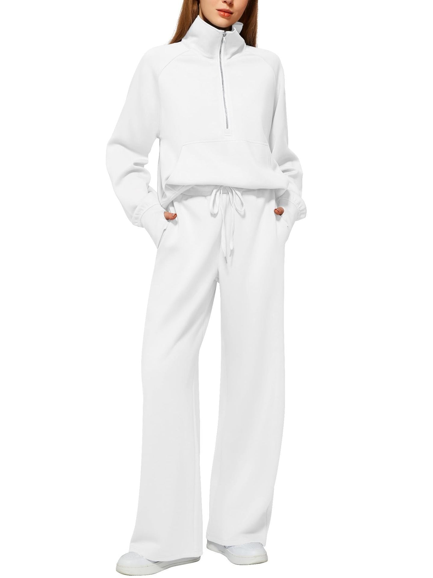 Damen Sportliches Fleece-Kombinationsset mit hohem Kragen und seitlichen Taschen Stalluxe