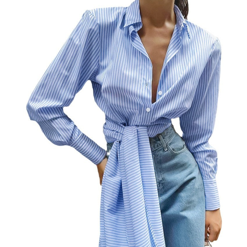 Damen modische Bluse mit Bindegürtel Stalluxe