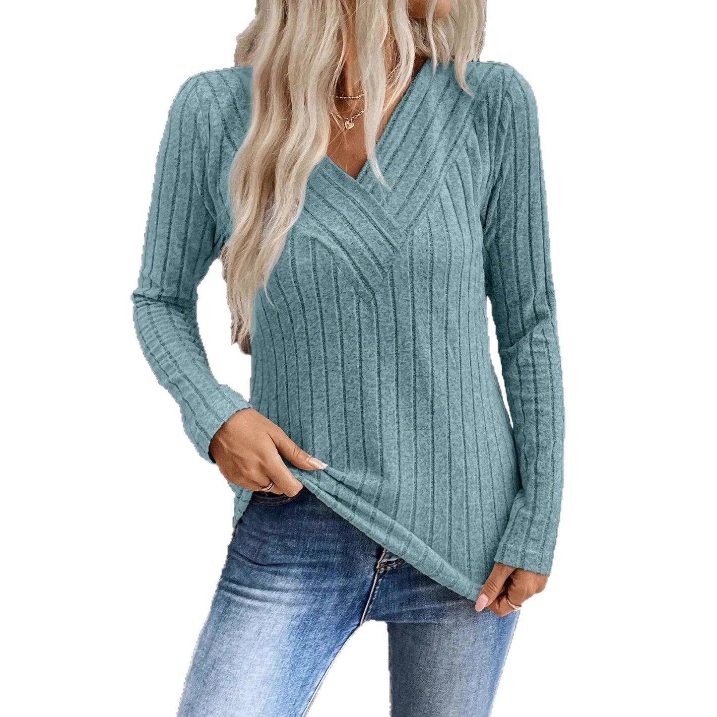 Damen Feinstrick-Oberteil mit diagonalem Streifenmuster Stalluxe