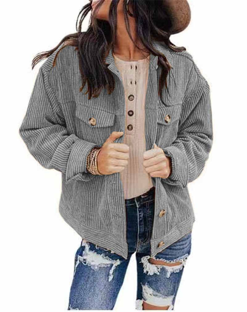 Damen lässige Kordjacke im Oversized-Schnitt mit Knopfdetails Stalluxe
