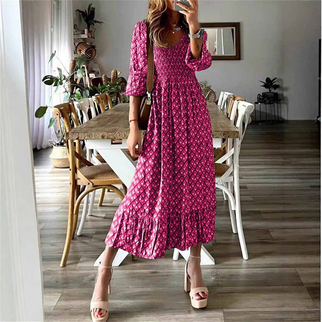 Damen Maxikleid mit voluminösen Ärmeln und elastischem Taillenzug Stalluxe